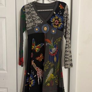 Floral and Animal Print Long Sleeve Dress